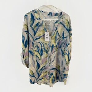 Cupio Curvy‎ Blouse Pastel Watercolor Roll Tab Sleeve Button Up Sz 2X NWT
